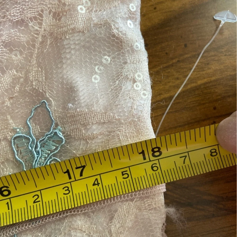 Adrianna Papell Cocktail Dress Blush Pink Baby blue Lace Fit & Flare Sz 18 READ